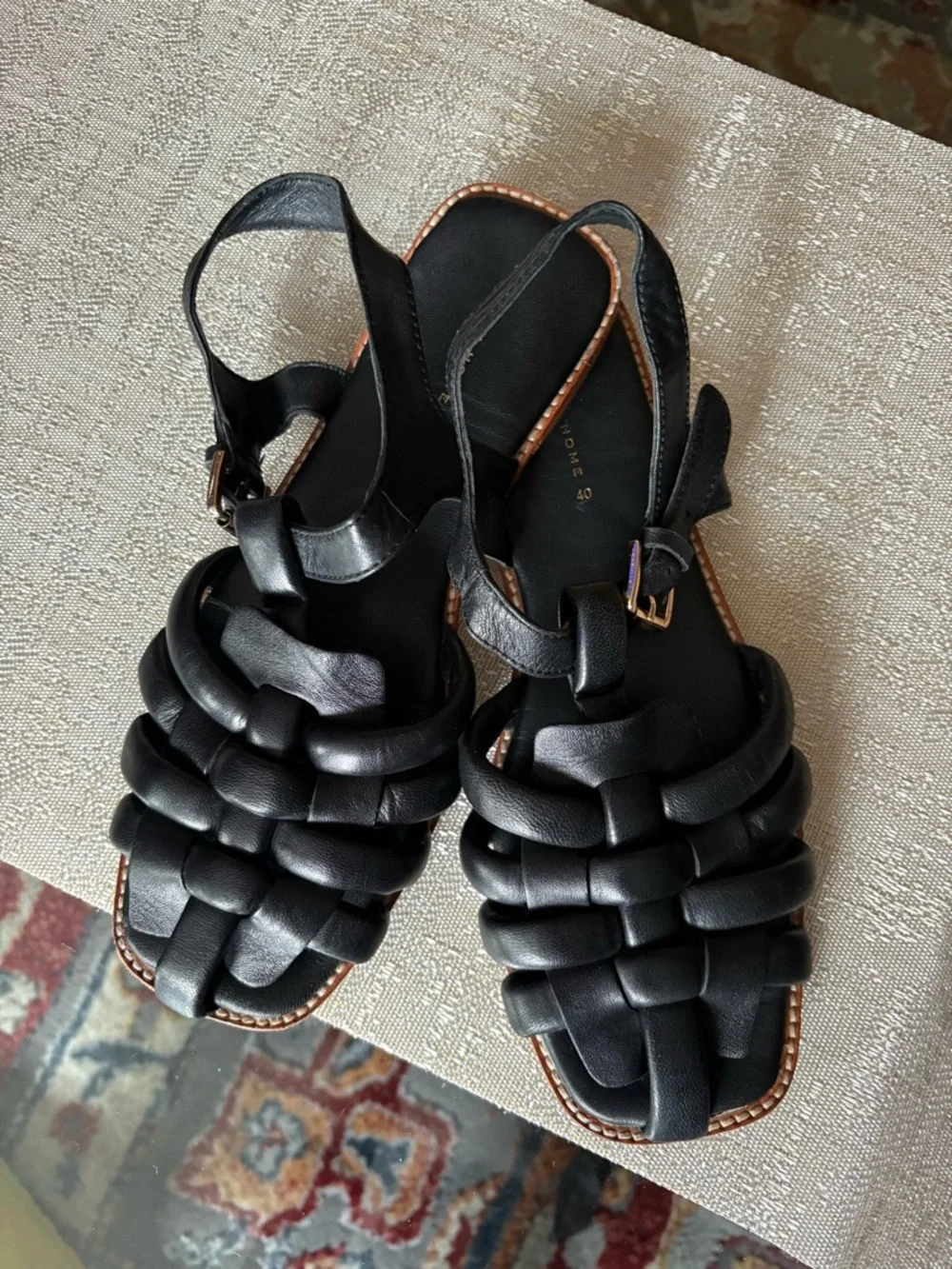 Zara home Black Braided caged Leather Sandals - Picture 5 of 10